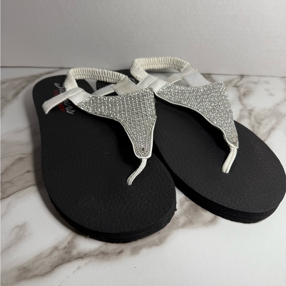 Skechers Women's Black Sandals with Silver Sparkle